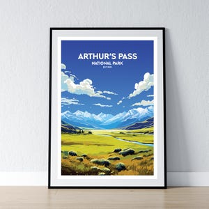 Poster del Parco Nazionale Arthurs Pass, Stampa del Parco Nazionale Arthurs Pass, Poster minimalista, Decorazione per la casa, Arte murale, Regalo da viaggio, WPA