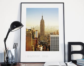 New York Print, New York Poster, Empire State Building, New York Wall Art, New York Black and White, New York Coordinates, New York Travel