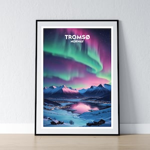 Tromso, Cartel de la aurora boreal, Impresión de la aurora boreal, Impresión de la aurora boreal, Cartel de la aurora boreal, Impresión del cartel de Noruega, Viajes a Tromso