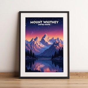 Mount Whitney Print, Mount Whitney Poster, Whitney Wall Art, California Travel, Sierra Nevada Mountains USA Wall Art, National Park