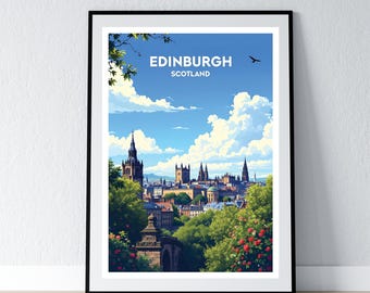 Edinburgh Poster Scotland Print Edinburgh Wall Art Gift Travel Poster Print Home Wall Decor Illustration
