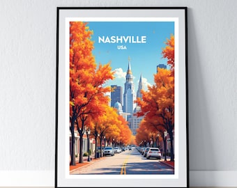 Nashville Poster Nashville Print Nashville Tennesse Wall Art Gift Travel Poster Print Home Wall Decor Illustration