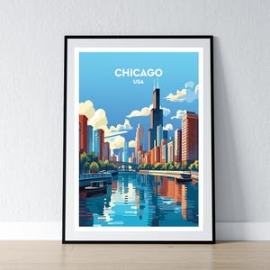 Chicago Poster Chicago Druck Chicago Wand Kunst Geschenk Reise Poster Druck Haus Wand Dekor Illustration