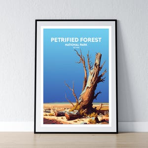 Póster del Parque Nacional del Bosque Petrificado. Impresión minimalista del Parque Nacional del Bosque Petrificado. Decoración del hogar. Arte de pared. Regalo de viaje. WPA.