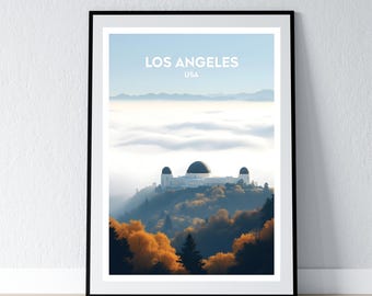 Los Angeles Poster LA Griffith Observatory Print California Wall Art Gift Travel Poster Print Home Wall Decor Illustration