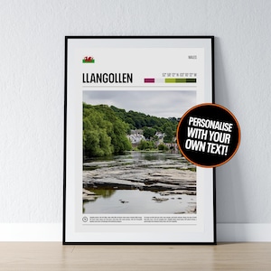 Cartel de Llangollen Llangollen Wall Art Llangollen Gales Coordenadas Impresión fotográfica Regalo de viaje galés Póster Impresión Decoración de la pared del hogar