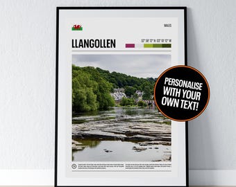 Llangollen Poster Llangollen Wall Art Llangollen Wales Coordinates Photo Print Welsh Travel Gift Poster Print Home Wall Decor