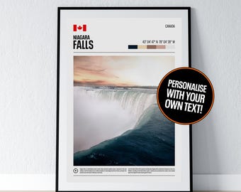 Niagara Falls Poster Niagara Falls  Wall Art Niagara Falls Coordinates Photo Print Travel Gift Canada USA Poster Print Home Wall Decor