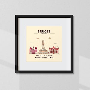 Personalised Bruges Print, Customised Bruges Poster, Bruges Coordinates, Bruges Wall Art, Wall Print, Travel Gift, Souvenir, Home Decor