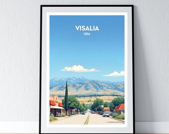 Visalia Poster Visalia Print California Wall Art Gift USA Travel Poster Print Home Wall Decor Illustration
