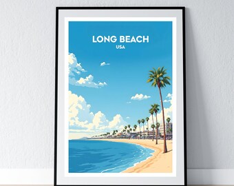 Long Beach Poster Los Angeles Print California Wall Art Gift Travel USA Poster Print Home Wall Decor Illustration