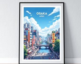 Osaka Poster Osaka Japan Print Japanese Wall Art Gift Travel Poster Print Home Wall Decor Illustration