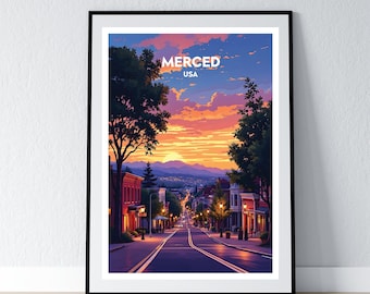 Merced Poster Merced Print California Wall Art Gift USA Travel Poster Print Home Wall Decor Illustration