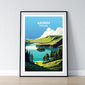 Azoren Poster Azoren Druck Azoren Inseln Wand Kunst Geschenk Reise Poster Druck Home Wand Dekor Illustration Portugal WPA