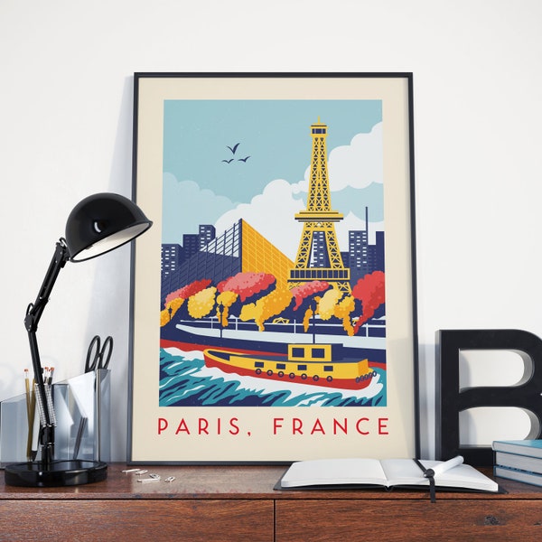 Paris Print, Paris Poster, Paris Vintage Retro Print, Paris Vintage Retro Poster, Paris Wall Art, Paris Travel, Travel Print, Louvre, Eiffel