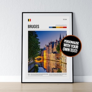 Póster de Brujas, arte mural de Brujas, impresión fotográfica de coordenadas de Brujas, regalo de viaje, póster de Bélgica, decoración de pared para el hogar