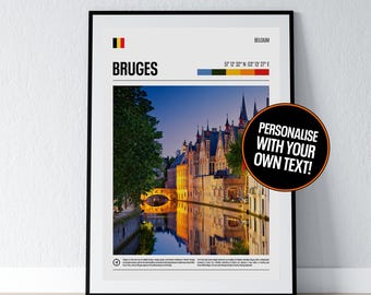 Bruges Poster Bruges Wall Art Bruges Coordinates Photo Print Travel Gift Belgium Poster Print Home Wall Decor
