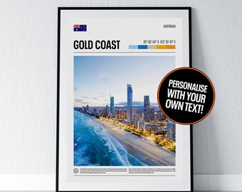 Gold Coast Poster Gold Coast Wall Art Gold Coast Queensland Coordinates Photo Print Australia Travel Gift Poster Print Home Wall Decor