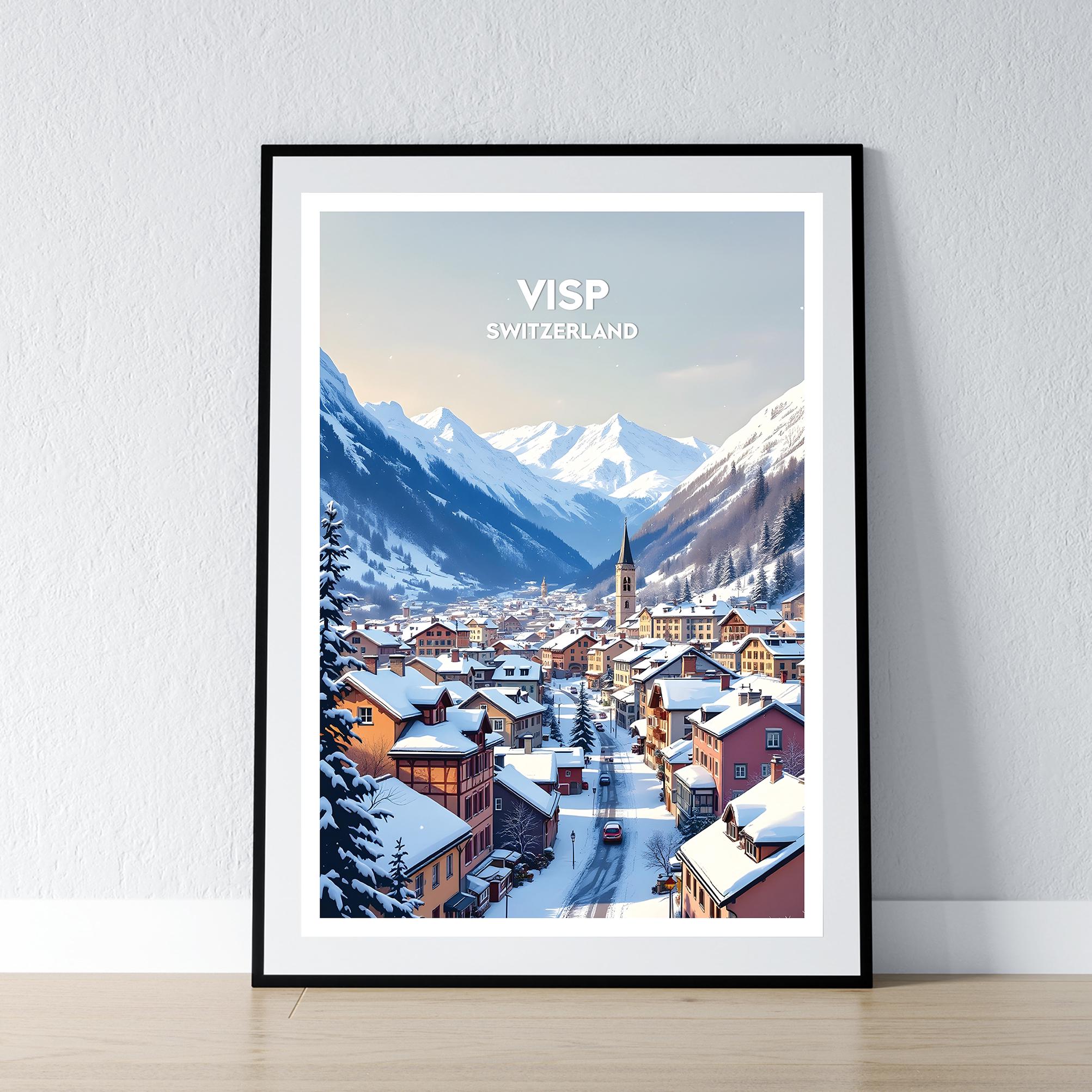 Visp Switzerland Poster Visp Print Swiss Alps Wall Art Gift Travel