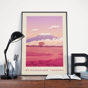 Mt Kilimanjaro vintage Poster - Tanzanie, Volcan, Montagne, Impression, Art mural, Minimal, Voyage, Décor, Wanderlust, Design d’intérieur, Rétro