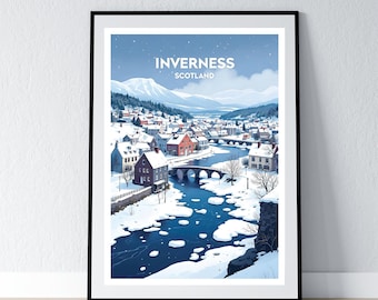 Inverness Poster Scotland Print Inverness Wall Art Gift Travel Poster Print Home Wall Decor Illustration