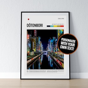 Póster de Osaka Dotonbori, arte mural de Dotonbori, impresión fotográfica con coordenadas de Osaka, regalo de viaje, póster de Japón, decoración de pared para el hogar