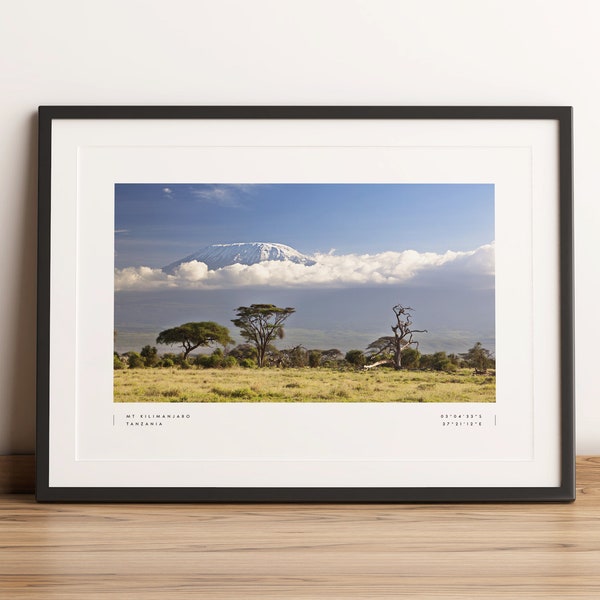 Mt Kilimanjaro Print, Mount Kilimanjaro Poster, Kilimanjaro Coordinates, Kilimanjaro Wall Art, Kilimanjaro Photo Print, Kilimanjaro Travel