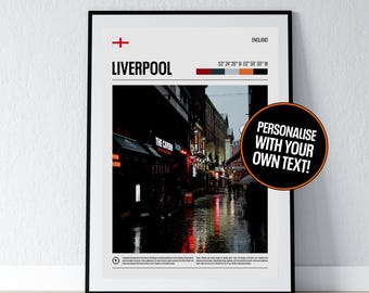 Liverpool poster Liverpool muurkunst Liverpool coördinaten Engeland fotoprint Engelse reiscadeau poster print thuis muurdecoratie