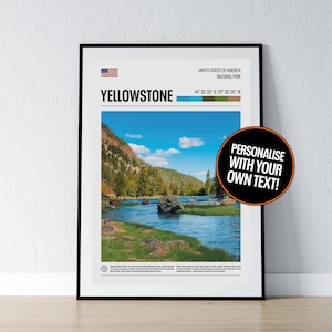 Poster del Parco Nazionale di Yellowstone, stampa artistica da parete di Yellowstone, stampa fotografica delle coordinate di Yellowstone, poster da viaggio, stampa da parete per la casa