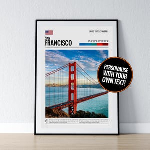 San Francisco Poster San Francisco Wall Art San Francisco Koordinaten Golden Gate Bridge Foto Druck Reisegeschenk Poster Druck Hauswand