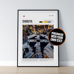 Póster de Shibuya Crossing Tokyo, arte mural de Shibuya, impresión fotográfica con coordenadas de Shibuya, regalo de viaje, póster de Japón Tokio, decoración de pared para el hogar.