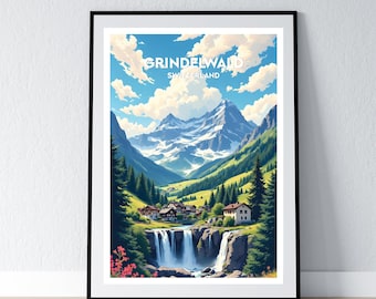 Grindelwald Poster Switzerland Print Swiss Wall Art Gift Travel Poster Print Home Wall Decor Illustration
