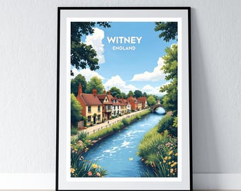 Witney Poster Witney Oxford Print English Wall Art Gift Travel British Poster Print Home Wall Decor Illustration