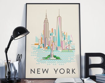 New York Print, New York Poster, New York Vintage Retro Print, New York Vintage Retro Poster, New York Wall Art, New York Travel, Travel