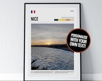 Nice France Poster Nice France Wall Art French Riviera Coordinates Photo Print Travel Gift Poster Print Home Wall Decor