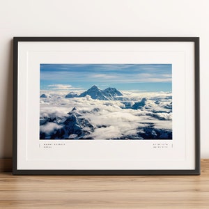 Impression du mont Everest, Affiche du mont Everest, Coordonnées du mont Everest, Art mural du mont Everest, Impression photo du mont Everest, Voyage sur l’Everest