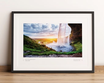 Seljalandsfoss Print Iceland Print Iceland Poster Iceland Coordinates Iceland Wall Art Iceland Waterfall Iceland Travel Waterfall