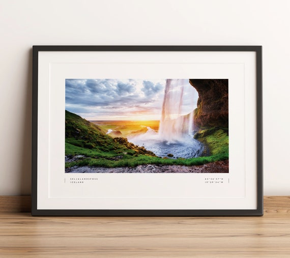 Seljalandsfoss Print Iceland Print Iceland Poster Iceland Coordinates Iceland Wall Art Iceland Waterfall Iceland Travel Waterfall