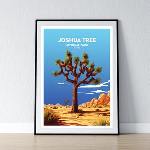 Póster del Parque Nacional Joshua Tree. Impresión minimalista. Decoración del hogar. Arte de pared. Regalo de viaje. WPA.