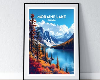 Moraine Lake Poster Banff Print Canada Wall Art Gift Travel Poster Print Home Wall Decor Illustration