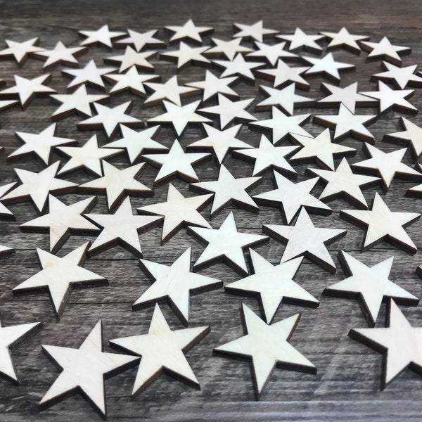200 / 250 / 300 / 350 pcs mini  laser cut wood stars for flag, diy 0.5'' / 5/8'' / 0,75'' / 1'' /1,25''