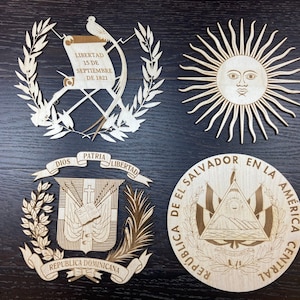 4'' - 14'' / Guatemala / Argentina / Dominicana / Logotipo de madera de El Salvador / Escudo de Armas de Costa Rica