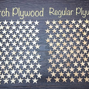 50 stars / 0.5'' 2'' / Birch Regular plywood / crafting supplies 0,5'' / 0,75'' / 1'' /1,25'' /1,5'' /1,75'' /2'' image 1
