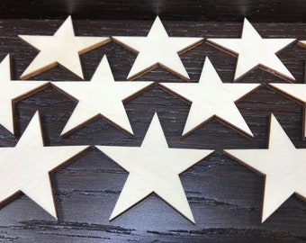 2.25'' / 2.5'' / '' / 2.75'' / 3'' Laser-cut wooden stars craft supplies