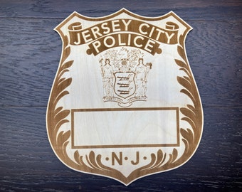 Jersey City Police Badge / 1/4'' Birch plywood / Laser engraved / 10'' - 14'' tall