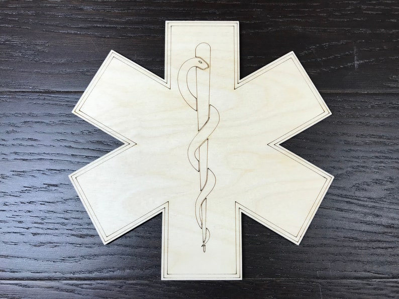 14/'/' Star of Life wooden logo laser cut 4/'/'