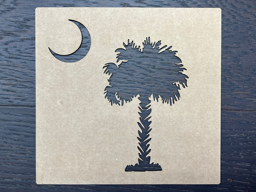 South Carolina Flag Stencil - Palmetto Tree & Moon Reusable Mylar Stencil, 6x5 Inches | DIY Craft, Painting Projects