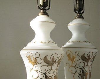 White/Gold Glass Lamp, FREE SHIPPING, Hollywood Regency