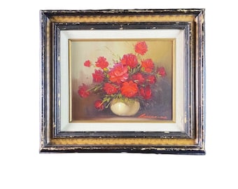 Red Roses Framed Oil Painting by Robert Cox, FREE SHIPPING in the US