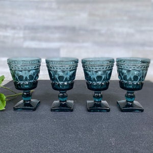 Vintage Blue Goblet, Set of 4, Small 3 oz., Juice Glass, Wine, Cordial, Colony Park Lane by Indiana Glass, FREE SHIPPING